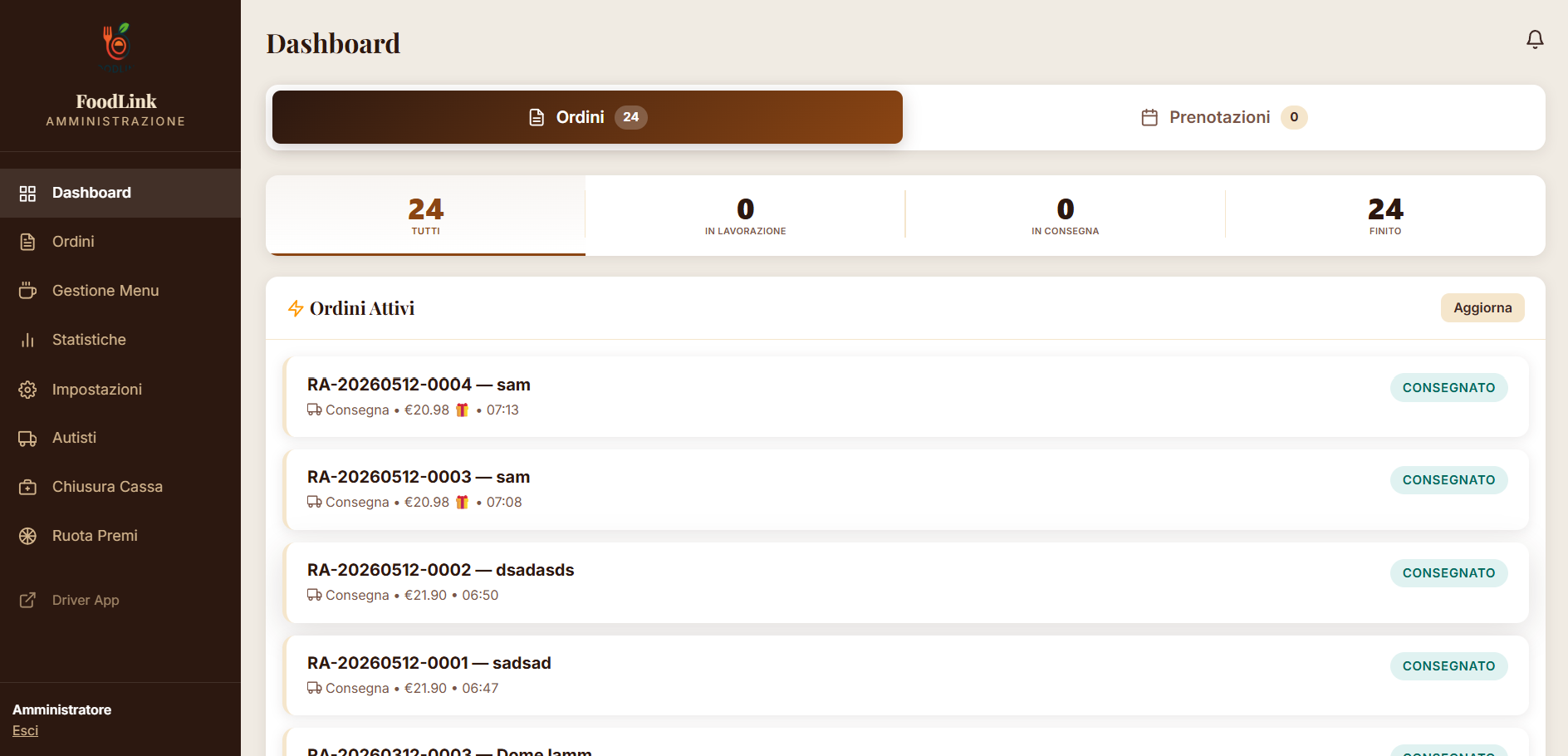 Food Link - Gestione ordini su tablet